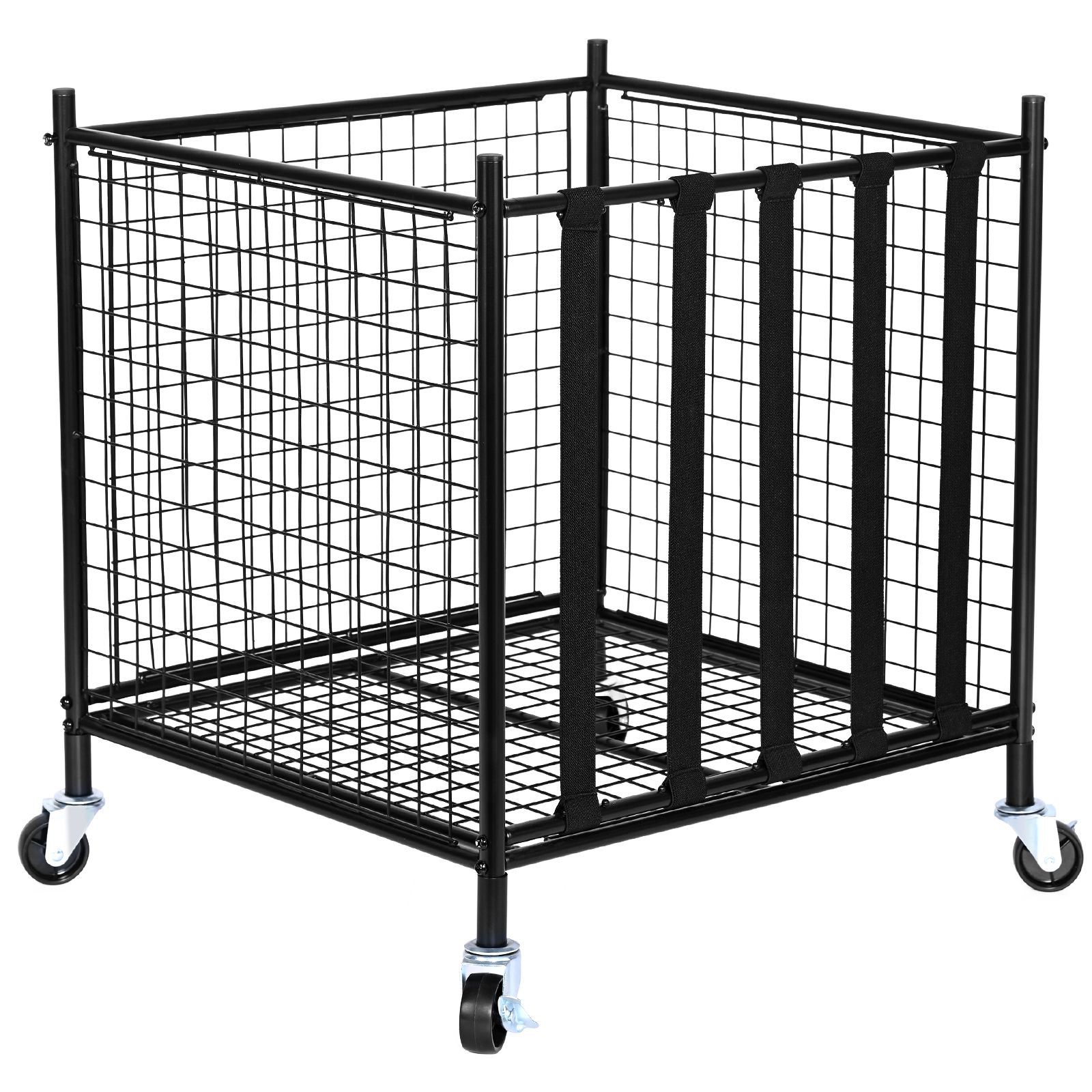 Sports Equipment Garage Organizer - รถเข็นเก็บลูกบอลกีฬาแบบม้วนได้, ตะกร้าบาสเก็ตบอลแบบล็อคได้พร้อมสายรัดยางยืด, ที่เก็บอุปกรณ์กีฬาสำหรับในร่มและกลางแจ้ง, ชั้นวางของเหล็กสำหรับโรงรถ, สนามเด็กเล่น, โรงยิมและโรงเรียน