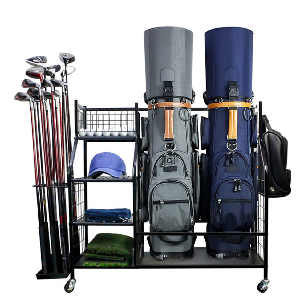Sports Equipment Garage Organizer - ถุงกอล์ฟจัดเก็บโรงรถออแกไนเซอร์แร็คเหมาะสําหรับกระเป๋ากีฬา 2 ใบและอุปกรณ์กอล์ฟอื่นๆอุปกรณ์กอล์ฟขาตั้งการออกแบบขนาดใหญ่
