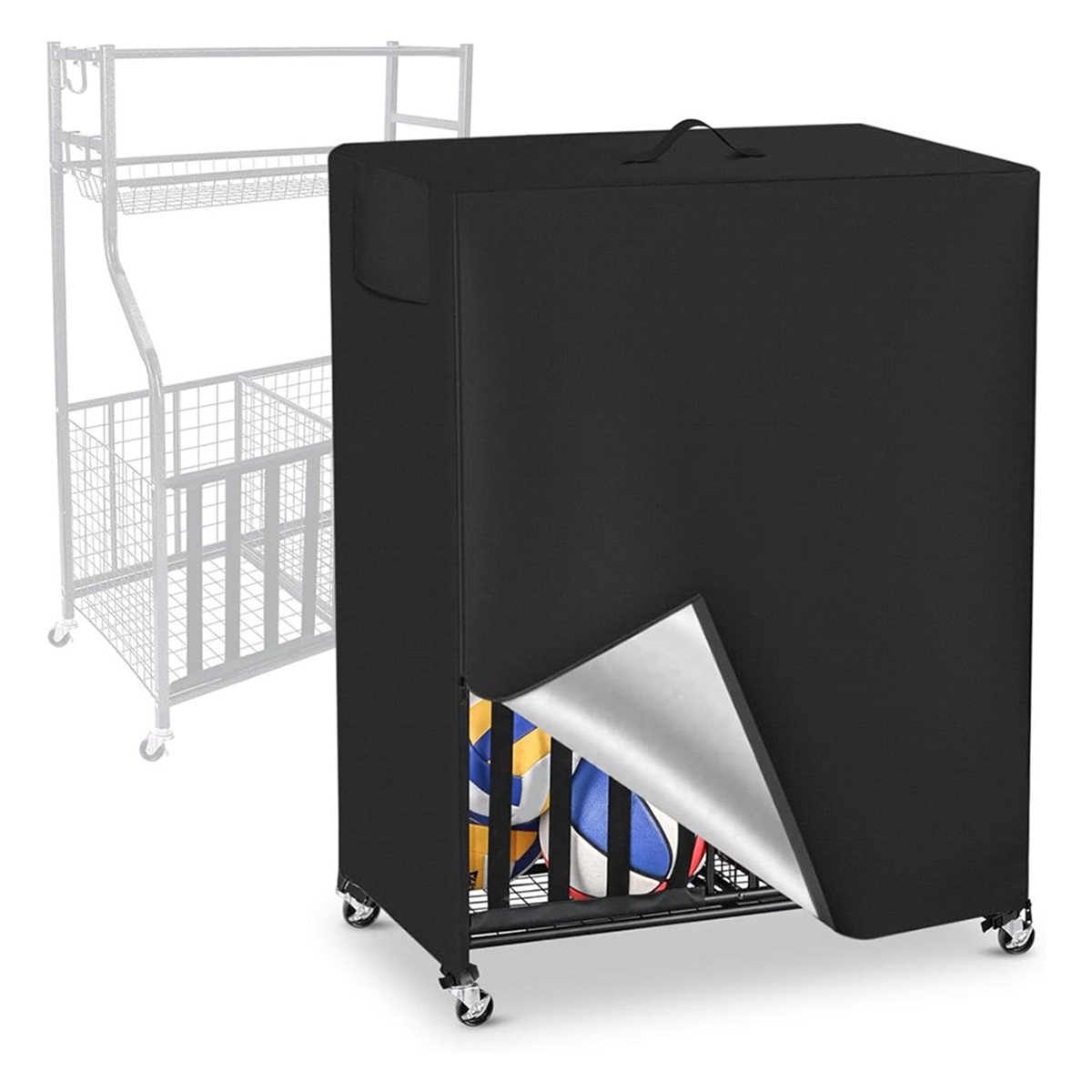 Sports Equipment Garage Organizer - ผ้าคลุมแร็คบาสเก็ตบอล ผ้าคลุมอุปกรณ์กีฬาในโรงรถ สำหรับจัดเก็บแร็คเก็บลูกบอล กระเป๋ากันน้ำและกันฝุ่น