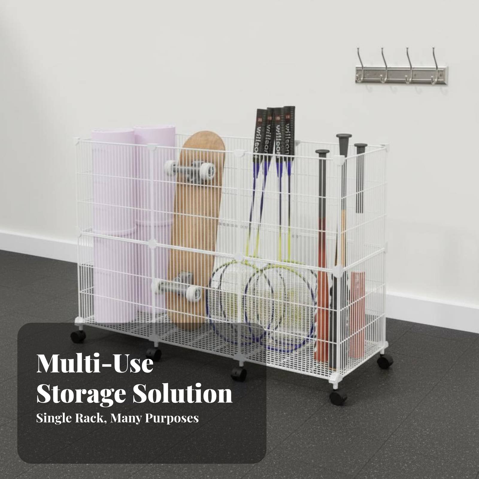 Sports Equipment Garage Organizer - รถเข็นเก็บอุปกรณ์กีฬา แข็งแรงทนทาน ชั้นวางอุปกรณ์กีฬา กล่องเก็บของทรงกลม ดีไซน์เข้าถึงง่าย จัดระเบียบโรงรถ